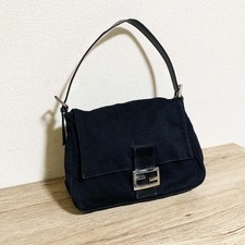 Borsa a tracolla Fendi Mamma Baguette nera in pelle di cotone logo Y2K FF usa...