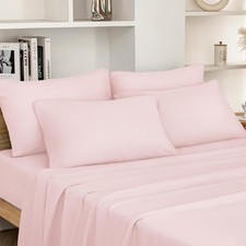 Queen Size Bed Sheets - 6 Piece Set Pale Pink - Extra Soft Brushed Microfib...