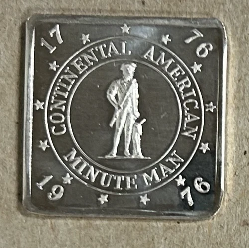 "CONTINENTAL AMERICA MINUTEMAN" 1/4 OUNCE .999 FINE SILVER SQUARE