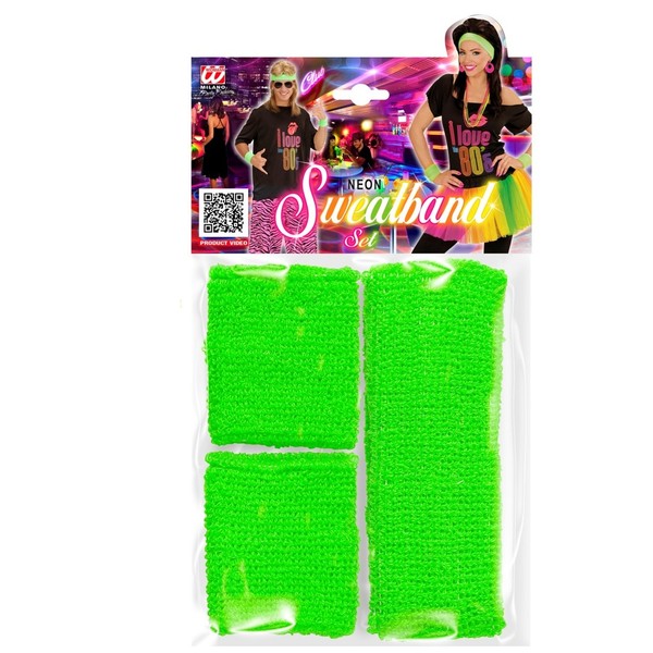 Karneval Fasching KostÜM ZubehÖR 80ER Jahre SchweißBÄNder Set Neon GrÜN Neu Ovp-image