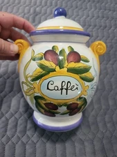Tuscany Style Coffe' Jar With Lid, Ceramic, Great Condition!!8.25" Tall, Awesome