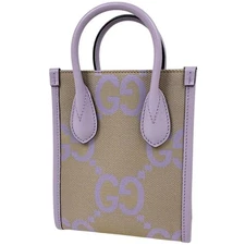 Gucci Jumbo GG Handbag 2-Way Shoulder Bag GG Canvas Purple Beige 671623 #BS1344