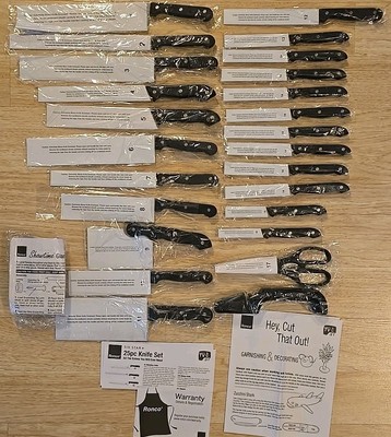 New Ronco Showtime Six Star Plus 25 Pc Knife Set W/ Scissors, Sharpner, Injector