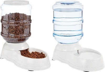 Automatic pet water dispenser and gravity food feeder set for cats and dogs