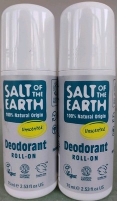 Salt of the Earth Deodorant Unscented Roll-On 2-Pack75ml 2.53oz Exp 06/2028