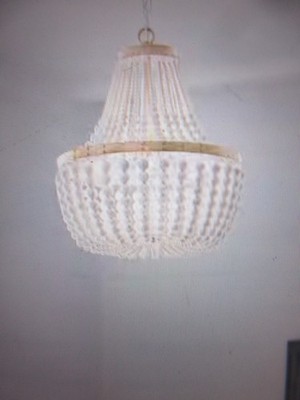 Hampton Bay Cayman 3-Light Faux Wood Chandelier Light with White Beaded Shade