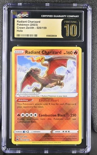 🔥 CGC 10 Pristine ENGLISH Radiant Charizard 020/159 Crown Zenith Pokemon Card