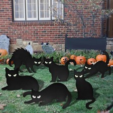 6 Pack Halloween Black Cat Yard Signs with Glowing Eye Stickers   Large Scary Ca