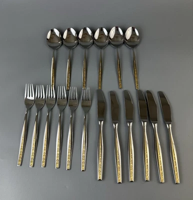 Besteck für 6 Personen, Auerhahn - bal paré, Edelstahl/Golddekor, 18 Teile - Bild 1 von 4
