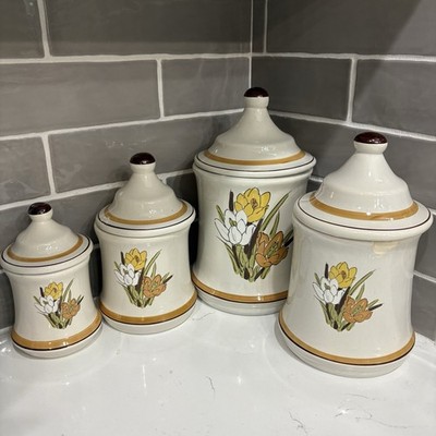 VTG MCM 4 Piece Canister Set Acsons Adela No. 1025 Ceramic 1970s Japan Chip On 1