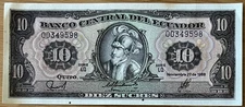1988 Ecuador 10 Sucres Uncirculated Banknote with BANK Pinholes (See Details!) 
