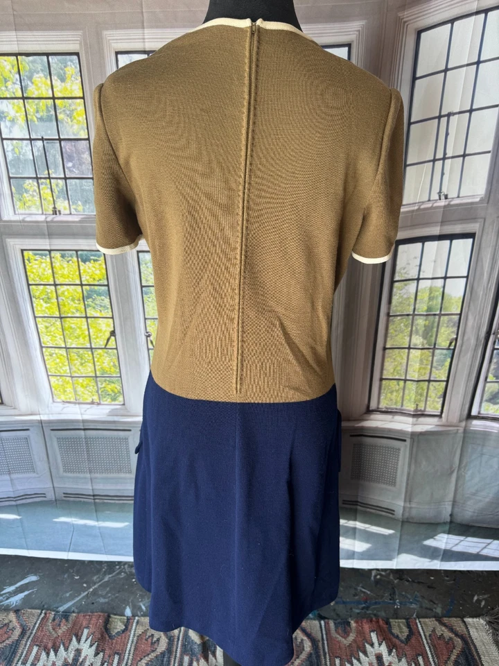 Vestido Mod de Lana Italiano Años 60 Bloque de Color Línea A Bolsillos Midcentury Twiggy Foto 4 de 4