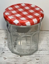 Bonne Maman EMPTY Preserves Jar 10 Oz Glass w/Checkered Lid France Used Mint