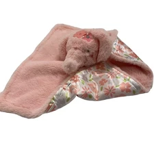 PARENTS CHOICE Pink Elephant Flower Satin Lovey Security Blanket Soft Plush