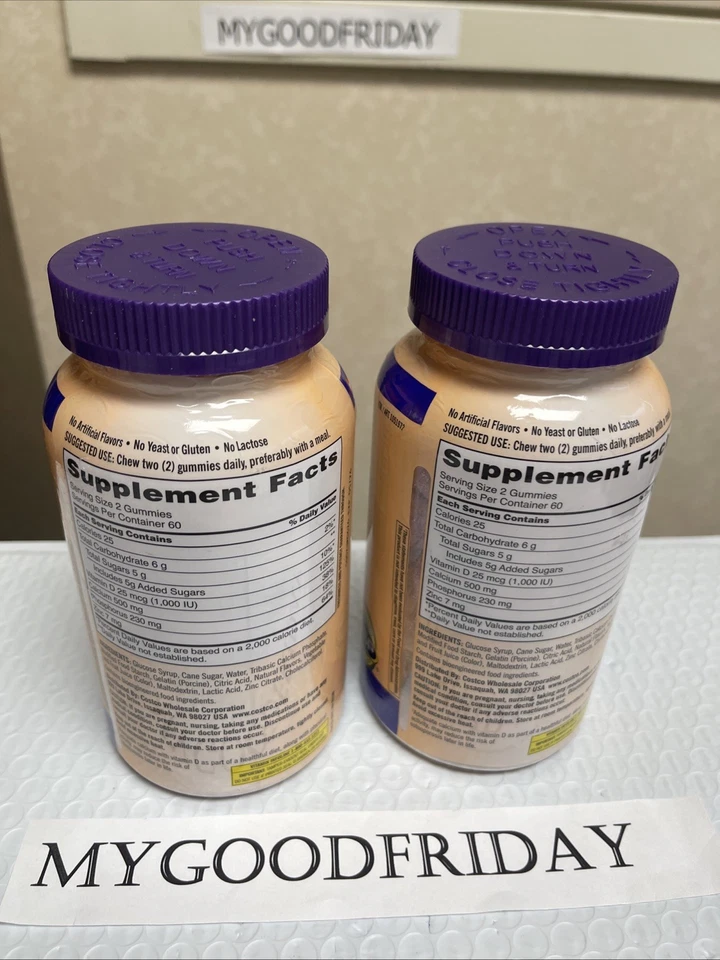 Kirkland Signature Calcio 500 mg + D3 y zinc Gomitas para adultos 240 ct EXP 05/2026 Foto 4 de 4