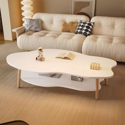 2 Layer Coffee Table Cloud Tea Table Modern Living Room Desk W/ Storage Shelf UK