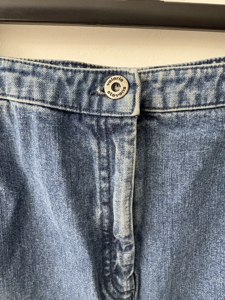 Falda vaquera azul de algodón bordada y apliques Valerie Stevens talla 16 Foto 4 de 4