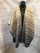 Eivissa Women's Poncho Wrap Striped Beige/Black/Blue One Size