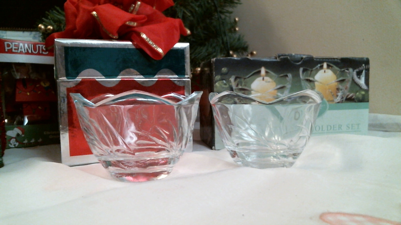 VOTIVE CANDLE HOLDER SETS 2 CLEAR CUPS IN BOX LUMINESSENCE CANDLES
