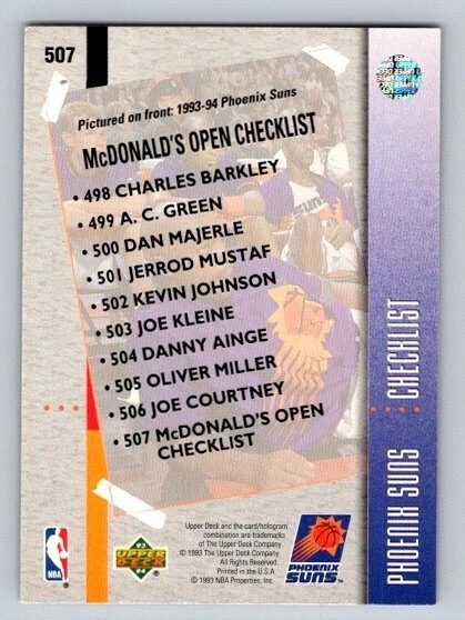 1993-94 Upper Deck Phoenix Suns Charles Barkley Team #507 HOF - Image 2 of 2
