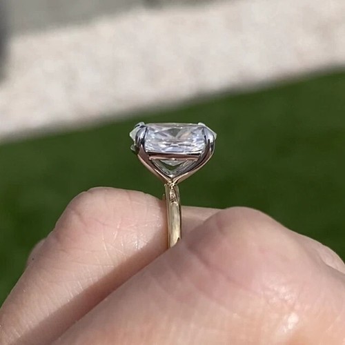 Moissanite 12x8mm Oval Cut Prong Engagement Ring 10k Solid Multi Tone Gold - Picture 5 of 9