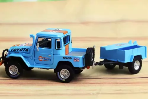 GB RM 1:64 Gulf Land Cruiser FJ40 Pickup Trailer Set Model Diecast Collect Car - Picture 2 of 7
