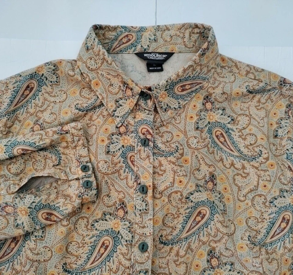 Camisa Woolrich Mujer XL Aqua Multi Paisley Algodón Pana Manga Larga Botones Foto 3 de 4
