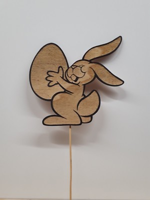 Ostern Blumen-Beetstecker aus Holz Osterhase  (Art.14heb) 15x16cm