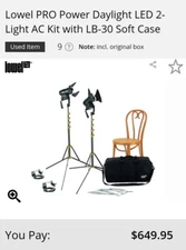 Lowel PRO Power Daylight LED Lights - 2-Light Kit w/ Stands No Power supplies