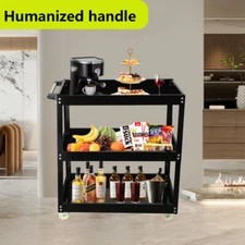 3 Tier Rolling Tool Cart w/Wheels Service Utility Storage Organizer Black 330lbs