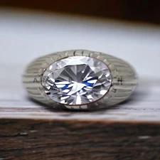 Moissanite Gemstone With 925 Sterling Silver Groom Ring For Men's #AL854