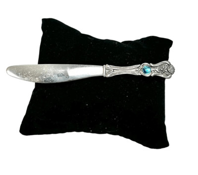 Vintage Signed JJ Silver pewter Knife with Stone Brooch/Pin
