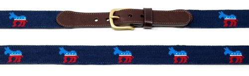Democrat Needlepoint Men’s Belt Hand-stitched / Full Grain Leather Backing - Picture 4 of 7