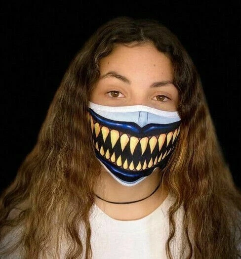 Kids Reusable Face Mask Shark teeth Metallic Creepy Scary Real Look Light Revers - Image 2 of 4