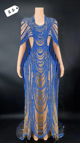 Womens Sexy See Through Silver Sequined Long Dress Evening Prom Gown Stage Wear - Picture 27 of 32