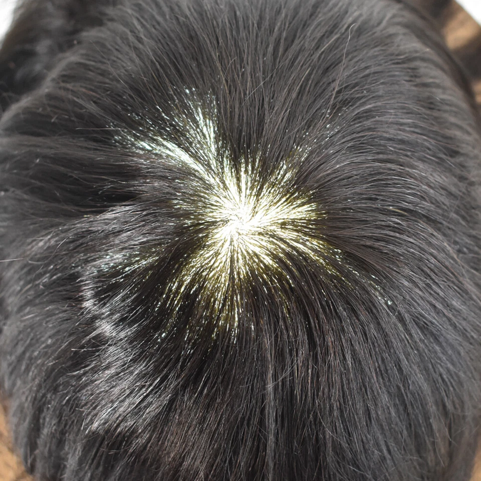 Full Poly Skin Mens Toupee Injected PU Human Hair System Replacement Wig for Men - Image 4 of 4