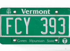VERMONT passenger license plate "FCY 393"