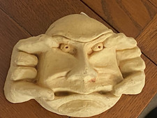 Pottery Gargoyle Face Relief Sculpture w/ Maggie White Earthwork Ceramics Label