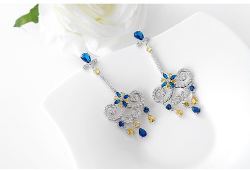 Quaste Ohrringe Kupfer Intarsien Zirkon Braut Bankett Mode vergoldet Schmuck - Bild 8 von 8