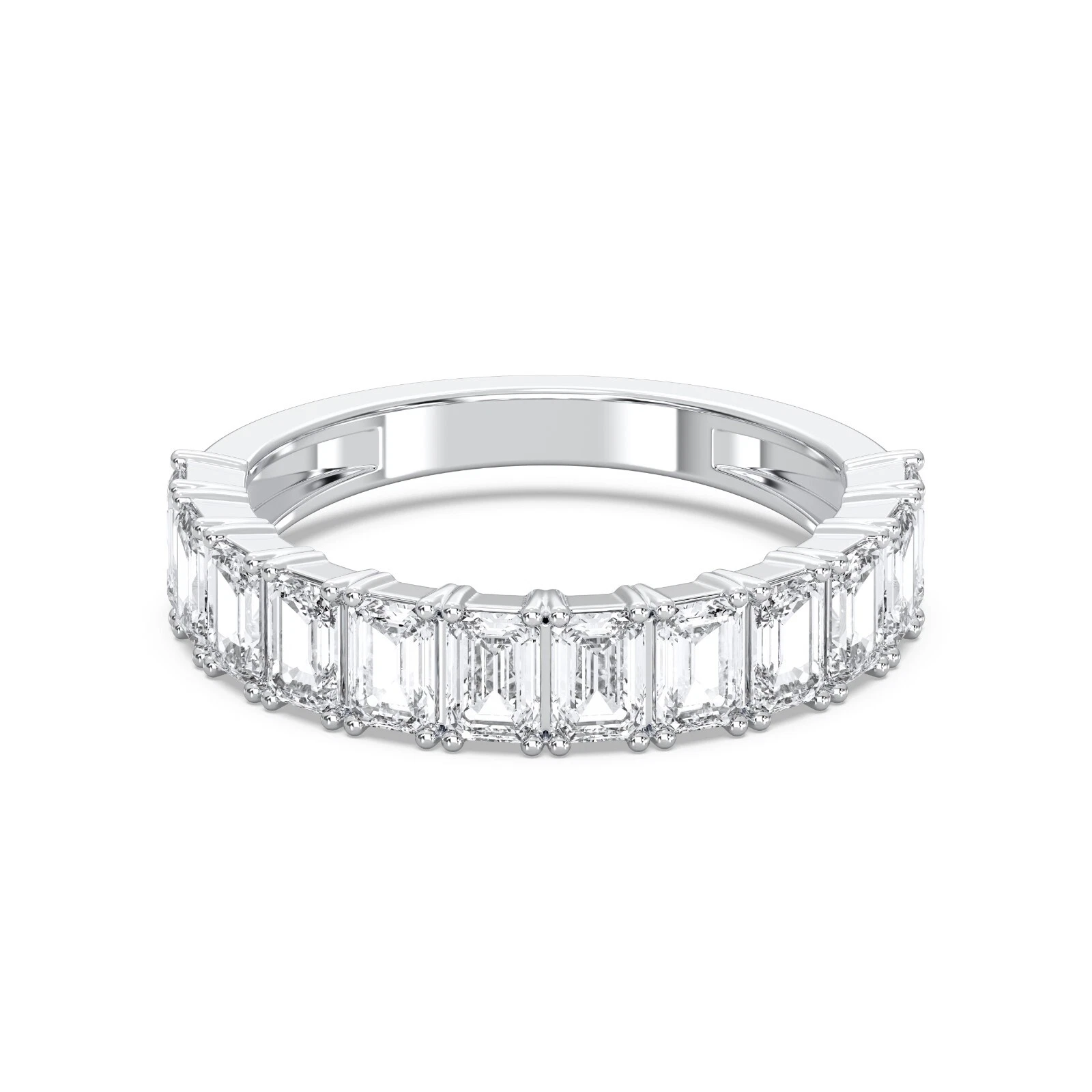 2.52 Ct Emerald Cut Lab Grown Diamond Eternity Band Ring Solid 14k White Gold image-2