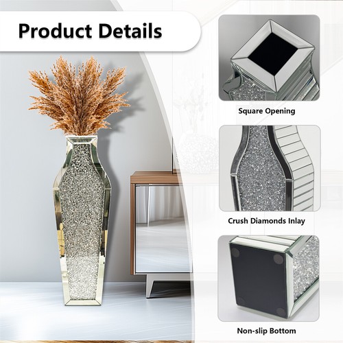Groß Blumenvase Höhe 68 cm Funkelnde Verspiegelte Kristallvase Vase, Wohnzimmer - Bild 23 von 26