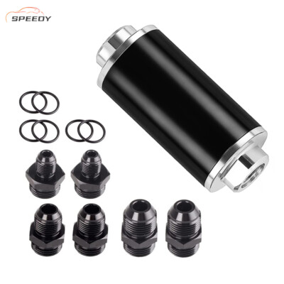 100 Micron Fuel Filter Inline 6AN 8AN Universal High Flow Billet Aluminium Black