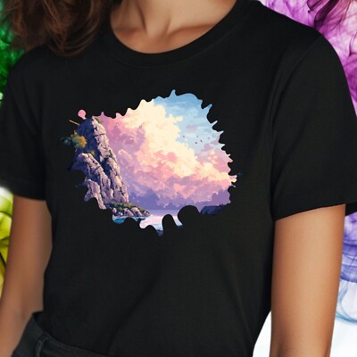 T-Shirt Frauen Pixel Art Landschaft Motiv Baumwolle Größe S bis 3XL
