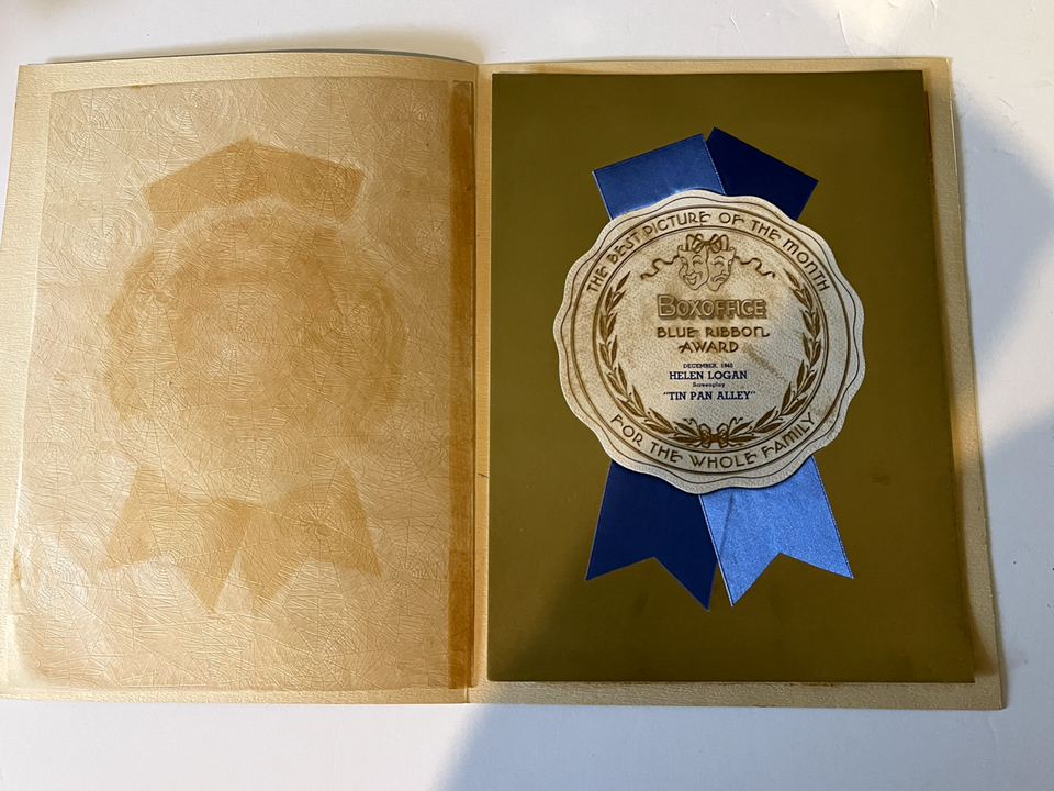RARE "TIN PAN ALLEY" MOVIE BOX OFFICE AWARDS 1940 BETTY GRABLE ALCIE