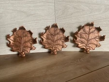 Set 3 Spirit of the Forest Copper Metal Leaf Fall Coasters Candle Holder Dish