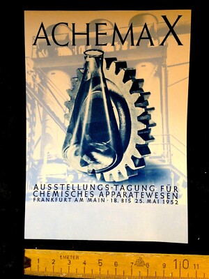 alte Reklamemarke,Vignette,Achemax Ausstellg.Chem.Apparate Wesen,Frankfurt 1952
