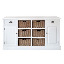 Sideboard BAYSIDE weiß mit Rattankörben Anrichte Kommode Farmhouse Landhaus