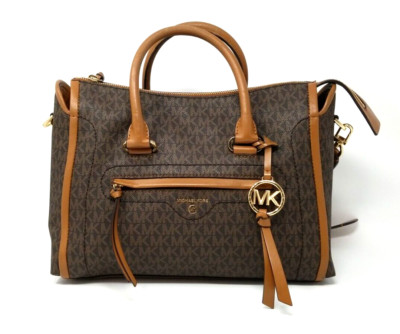 MICHAEL KORS Signature Carine Medium Satchel braune Schulterhandtasche   USA-IMPORT