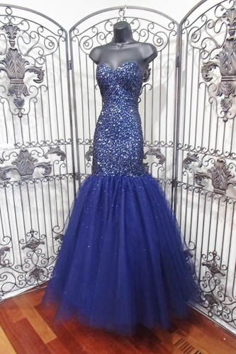 BD435B PAPARAZZI 97103 MARINE BLUE NAVY SZ 0 $548 BEADED FORMAL PROM DRESS GOWN - Picture 12 of 12
