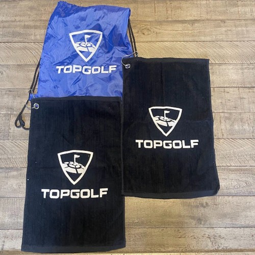 Topgolf Driving Range Golf Towel Drawstring Bag Gift Set